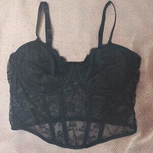 Black lace corset top with adjustable straps